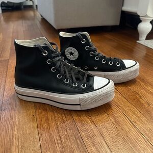 Converse Women's Black Leather Platform Sneakers